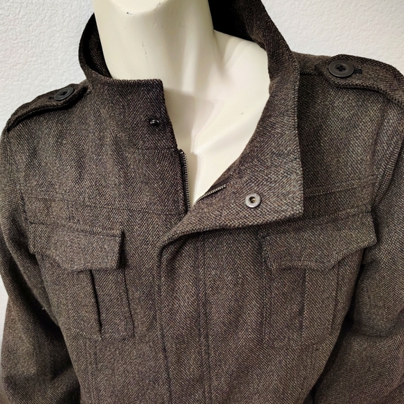 BKE Men Zip Down Wool Military Coat with Six Pockets - Picture 6 of 9